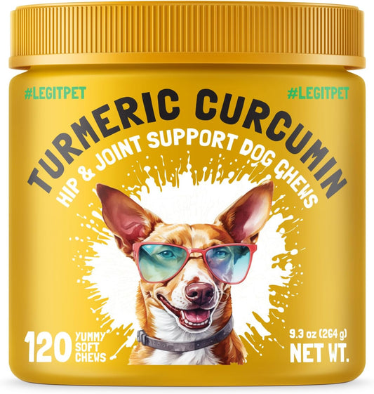Turmeric Curcumin Hip & Joint Dogs Supplement Anti-Inflammatory Support for Arthritis & Mobility with Collagen & BioPerine Pain Relief Antioxidant Digestive Cardiovascular and Liver Health 120 Chews
