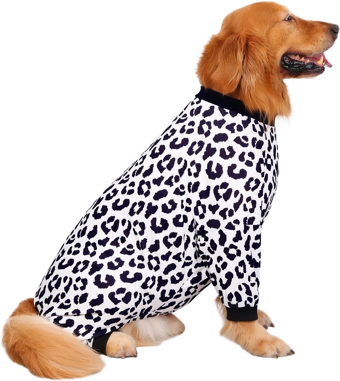 HDE Dog Pajamas One Piece Jammies Jumpsuit Pet Clothes Outfit Stretchy Lightweight Comfy Shirt Pjs for M-3XL Dogs Snow Leopard - 2XL