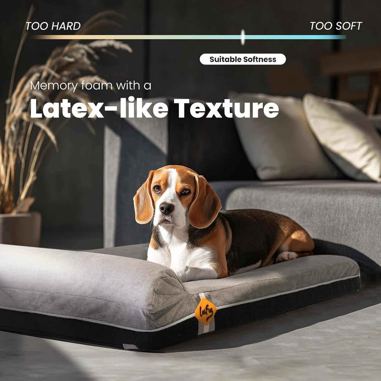 Laifug Orthopedic Memory Foam Extra Large Dog Bed with Pillow and Durable Waterproof Liner with Removable Washable Cover and Smart Design (Large (40" x 25" x 5.5"), Slate Gray)