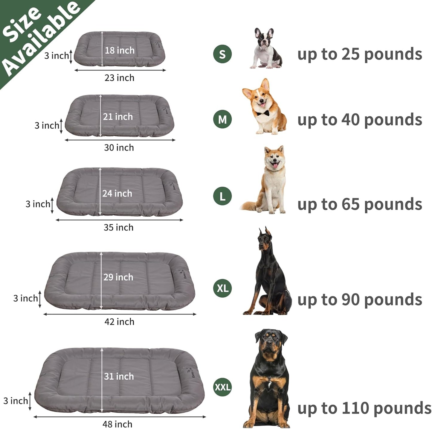 KHONSU PET Durable Dog Bed Tough and Tear Proof Dog Crate Bed, 800lbs Tear Strength PVC-Backed Waterproof Ped Bed Mat Indoor & Outdoor Use for Dogs up to 35 lbs