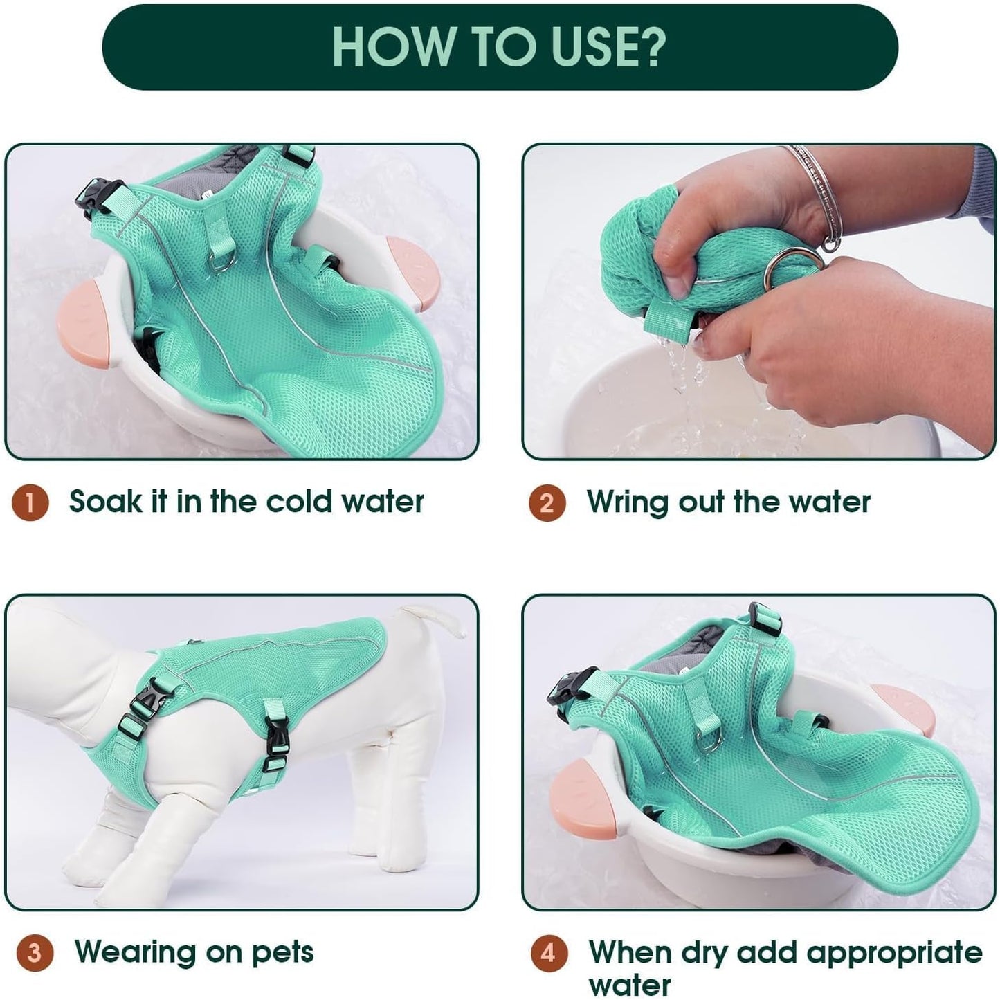 Kuoser Dog Cooling Vest, Pet Cooler Coat, Breathable Doggie Cool Jackets for Medium Dogs, Reflective Cooling Harness, Puppy Summer Essentials Green L