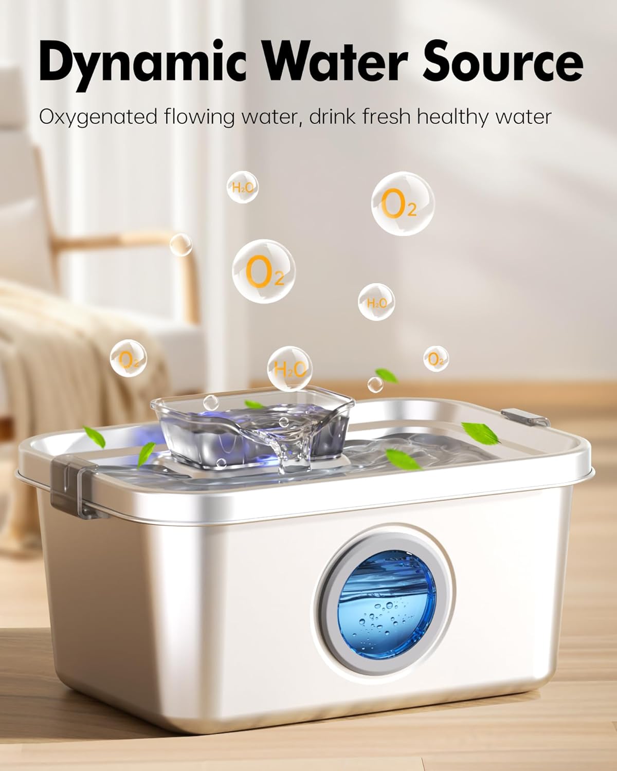 Dog Water Fountain 2 Gal, Stainless Steel Dog Water Fountain for Large Dogs Multi-Cats, Pet Water Fountain with Big Window, Super-Quiet Pump, Indoor Automatic Dog Water Bowl Dispenser Fountain Filters