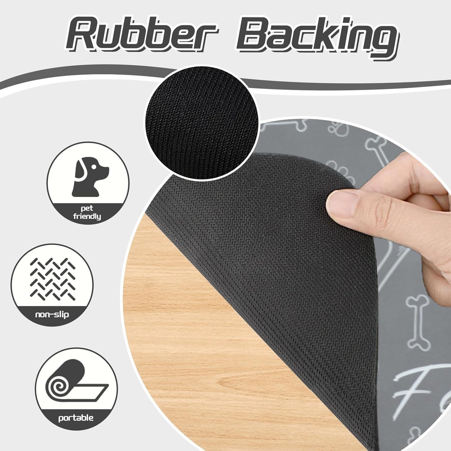 Le courant Dog Bowl Mats for Feeding, Cat Feeding Mat, Non-Slip Super Absorbent,No Stains Quick Dry Dog Water Dispenser.for Messy Drinkers.Easy Clean.Grey.Bone Printing-15.7x23.6 in