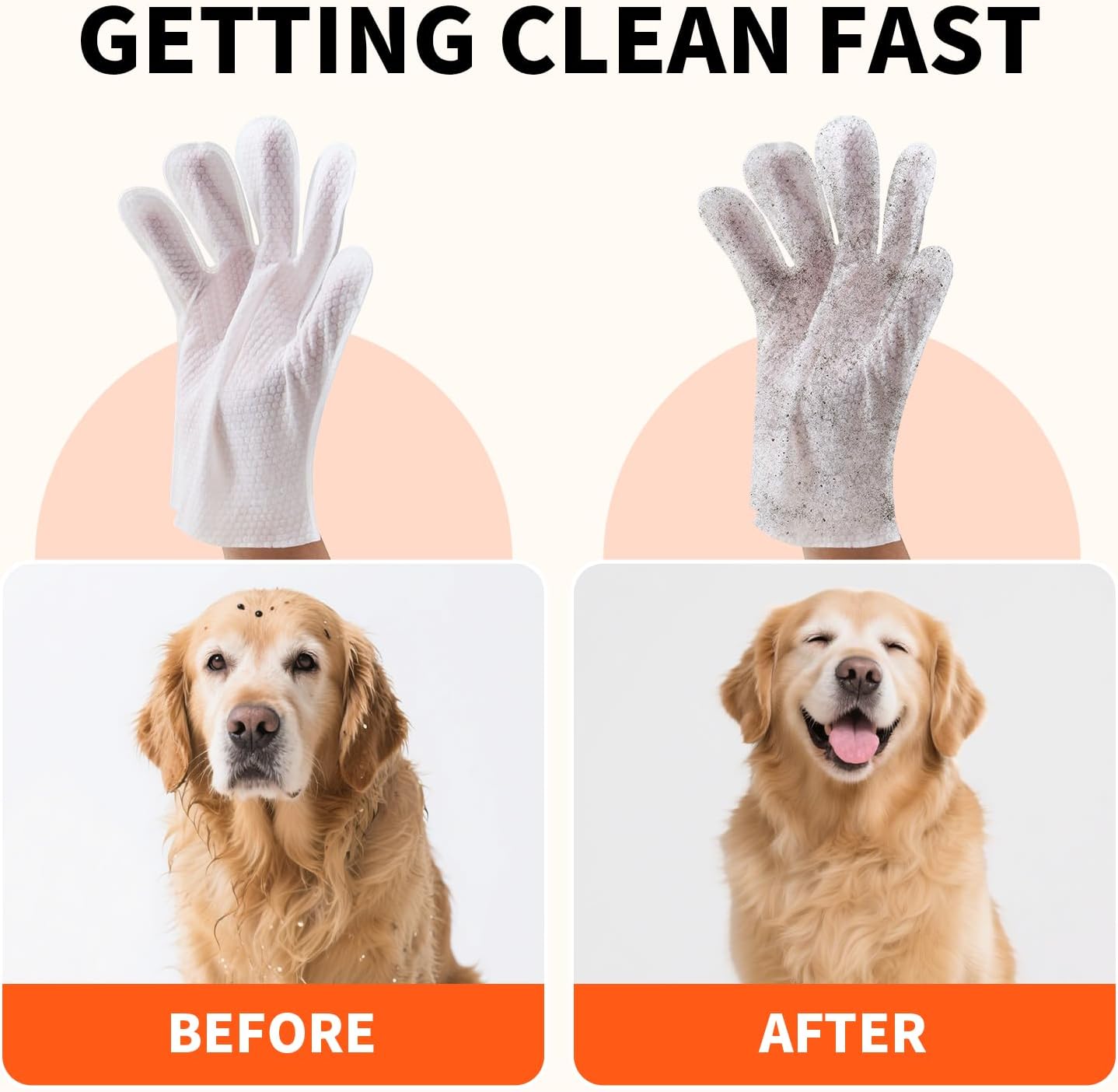 Pet Glove Wipes for Dogs and Cats, Cleaning & Deodorizing Grooming Gloves for Daily Care and Traveling, Dog Wipes Washing Gloves Rinse Free, 54 PCS