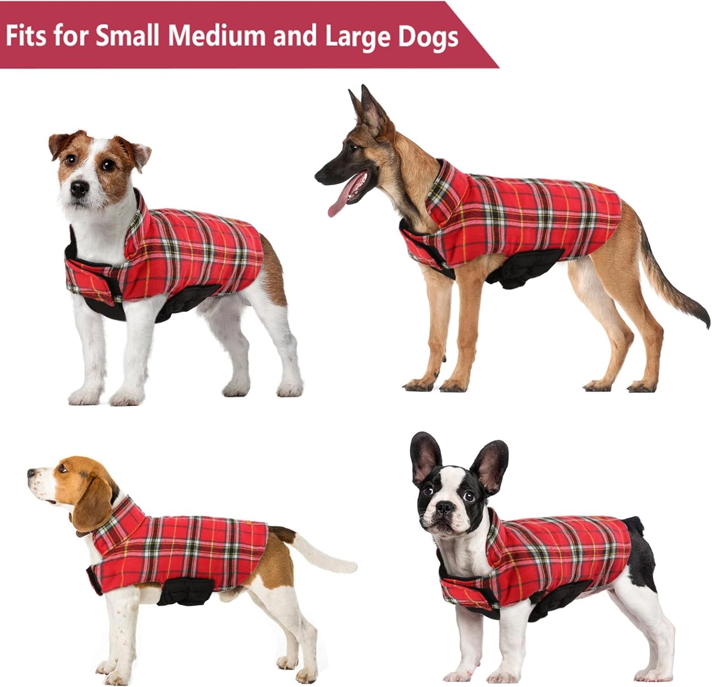 Kuoser Warm Dog Coat, Waterproof Dog Jacket for Extra Large Dogs, Adjustable Durable XXXL Doggie Winter Coat Reversible Puppy Cold Weather Apparel for Large Breed, Bright Red 3XL