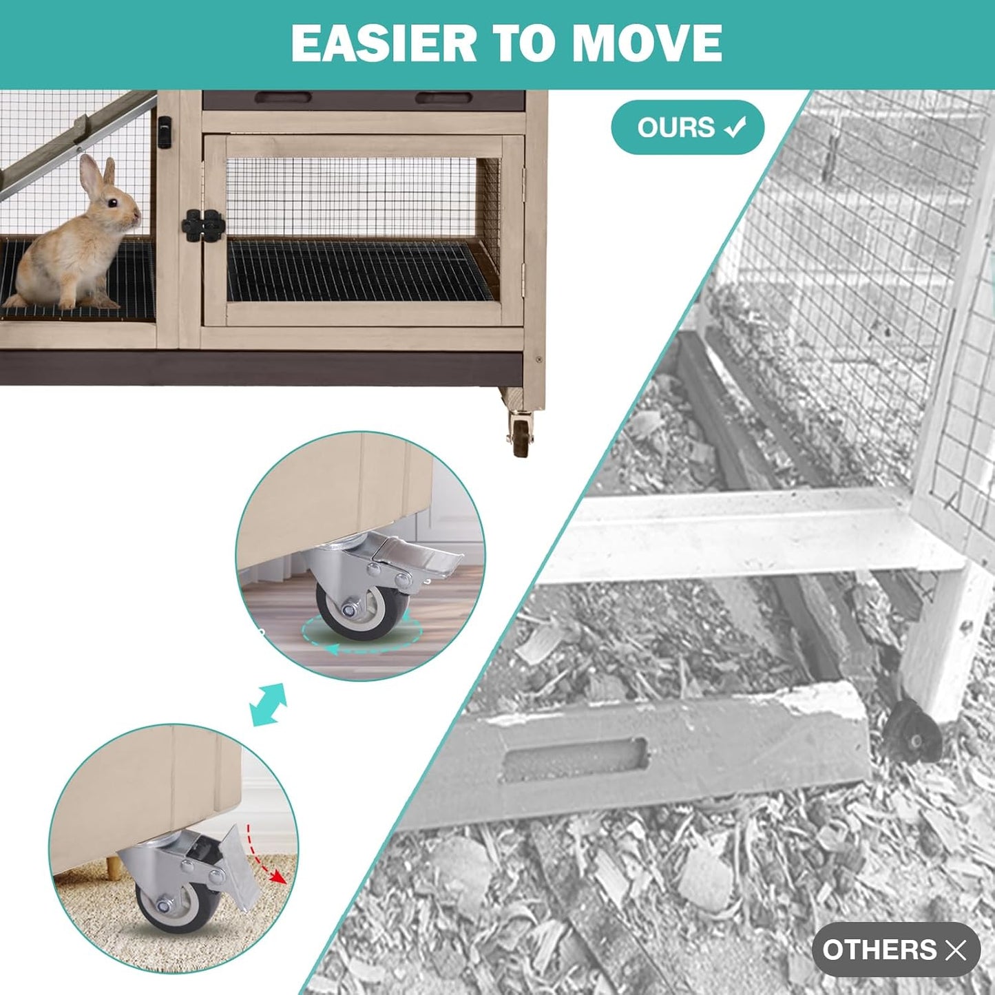 Rabbit Hutch Indoor for 2-4 Rabbits & Guinea Pigs，Bunny Cage with Slide-Out Plastic Trays，Wooden Small Animal Cage for Rabbits, Bunnies, and Guinea Pigs (Dark Brown)