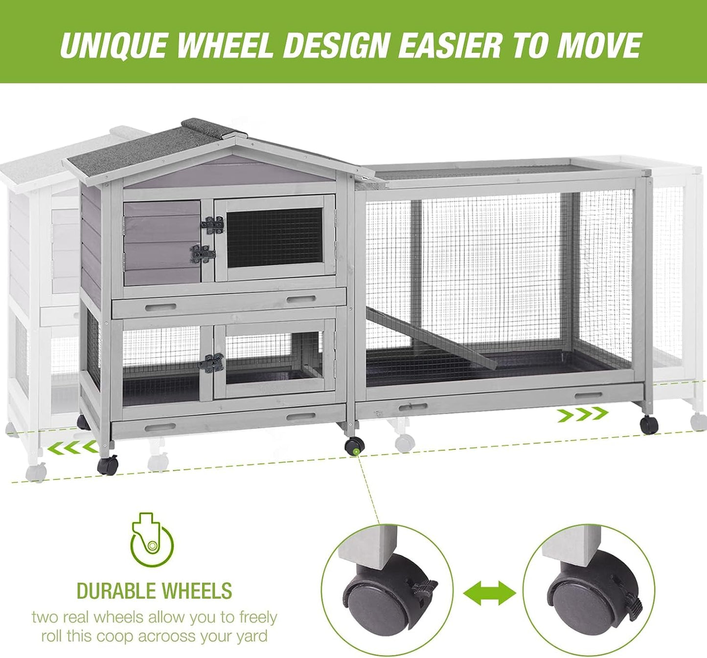 Outdoor Rabbit Hutch Indoor Bunny on Wheels Large Guinea Pig Cage with Run for Any Small Animals,Removable Pull Out Tray…