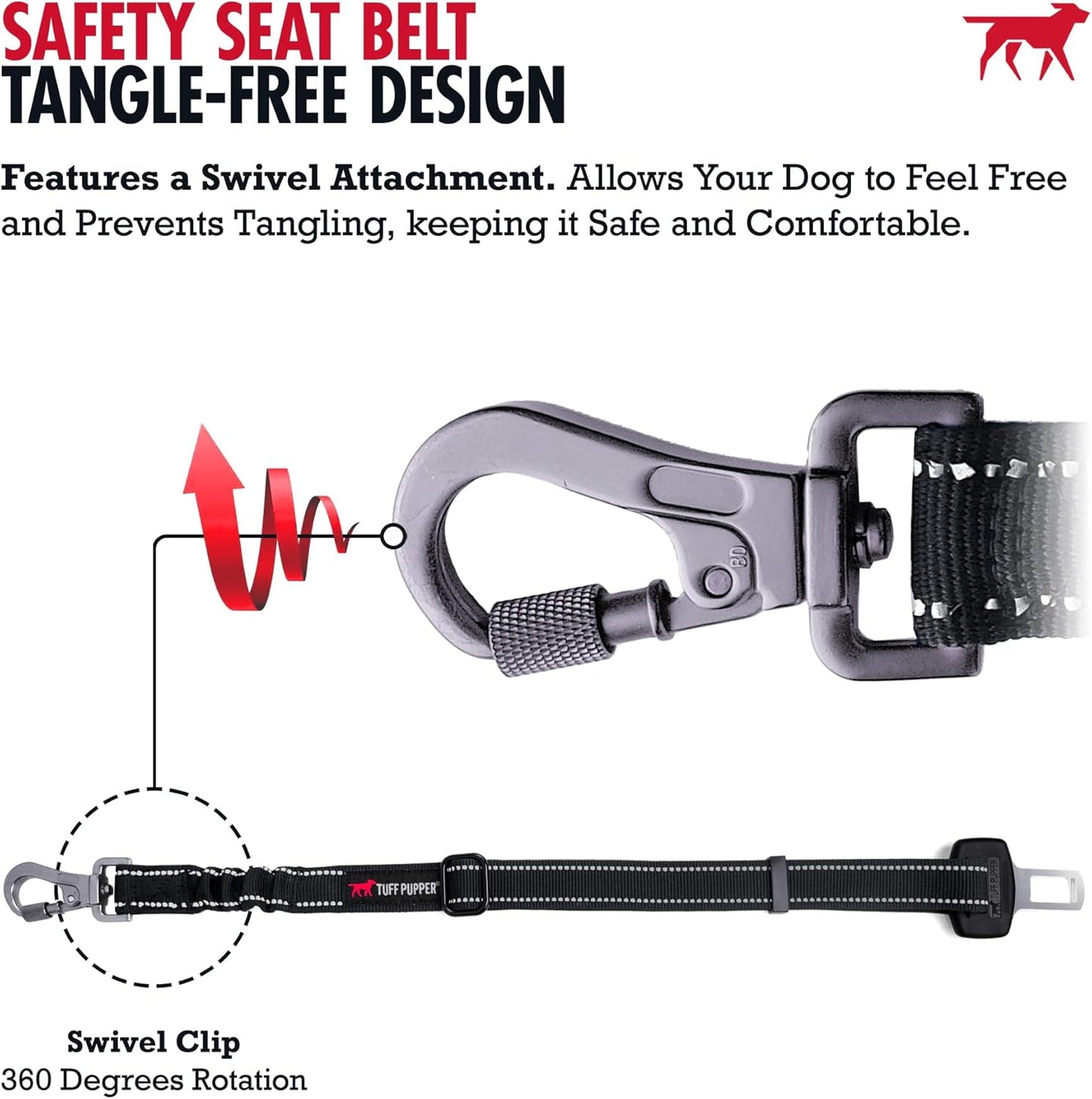 Tuff Pupper Dog Seat Belt | Adjustable Length Dog Seatbelt Restraint | Tangle-Free Locking Carabiner | Shock-Absorbing Bungee | Reflective Stitching for Visibility | Universal Fit for Cars & Trucks