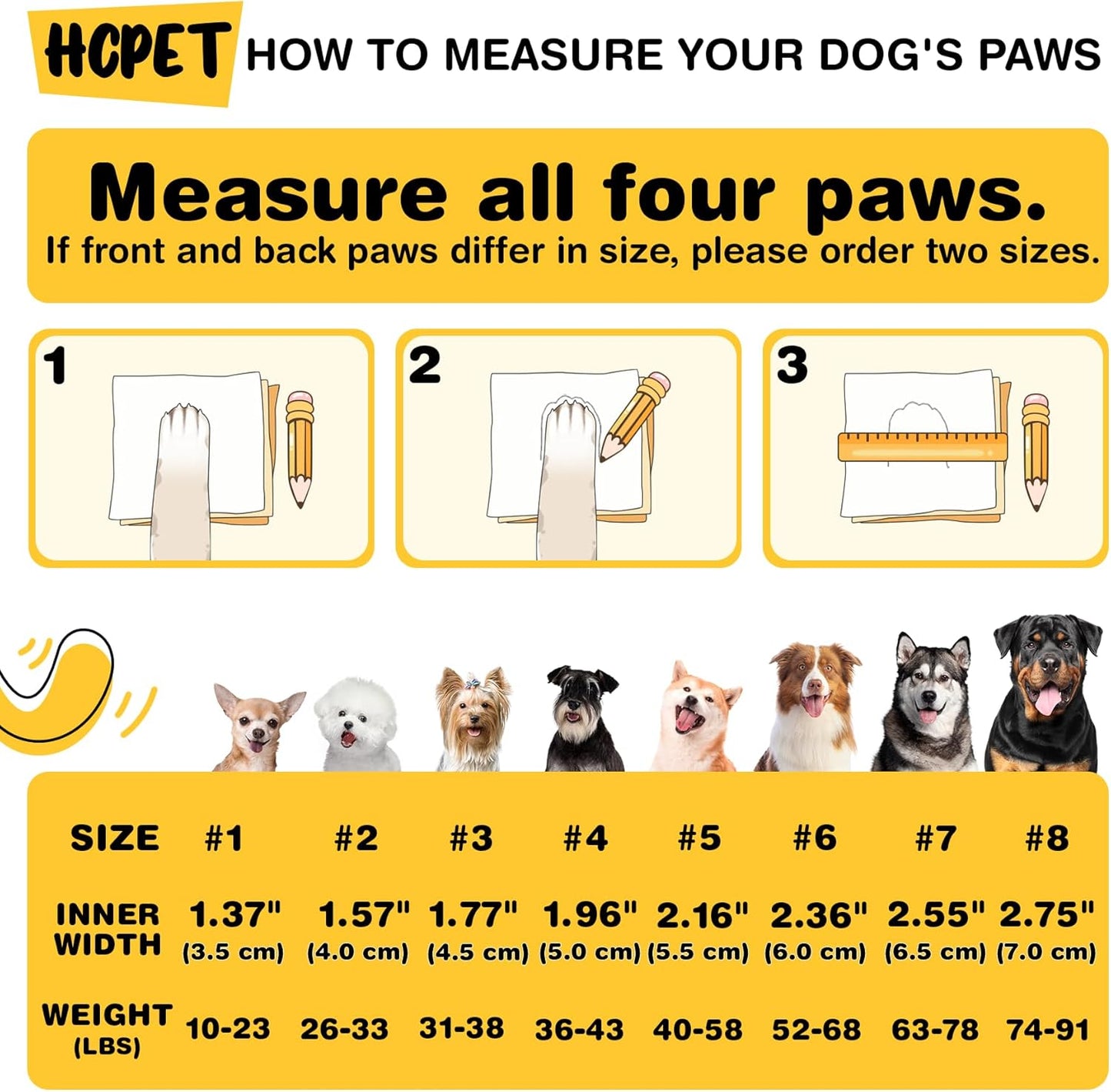 Hcpet Dog Boots Waterproof Dog Shoes for Medium Large Dogs, Anti-Slip Dog Booties Paw Protector for for Hot Pavement Winter Snow Hiking with Reflective Straps 4PCS, 8 (width 2.75 inch) for 74-91 lbs