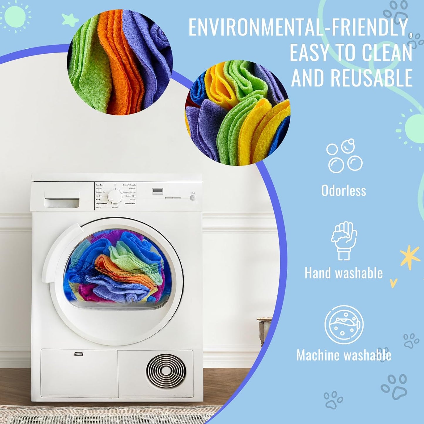 Pet Snuffle Ball, Puzzle Sniffing Interactive Dog Ball for Blind Dogs Training Stress Relief Dog Enrichment Toys Treat Machine Washable (20cm, Rainbow Color)