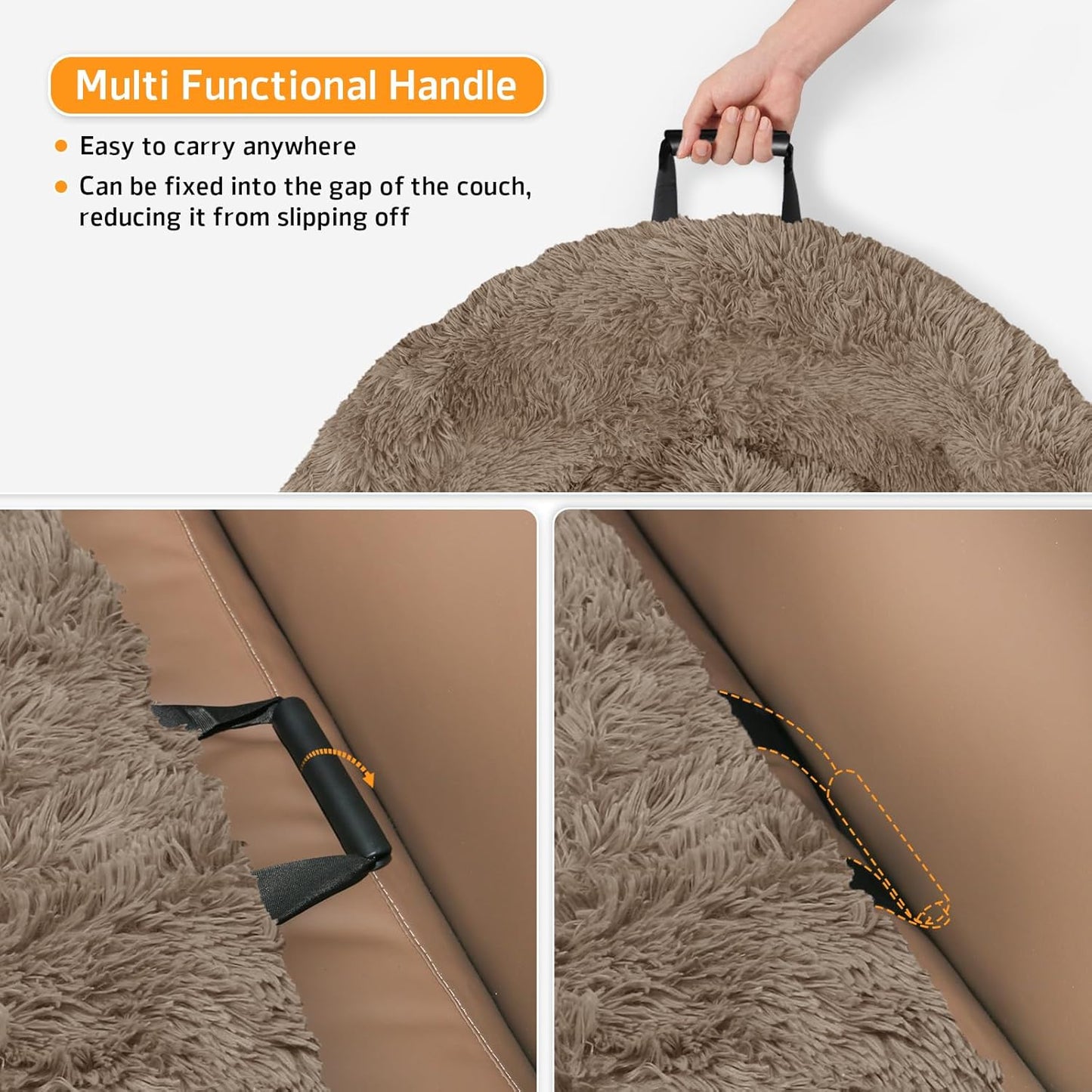 Calming Dog Bed Fluffy Plush Dog Mat for Furniture Protector with Removable Washable Cover for Large Medium Small Dogs and Cats (Medium(41x37x6), Camel)