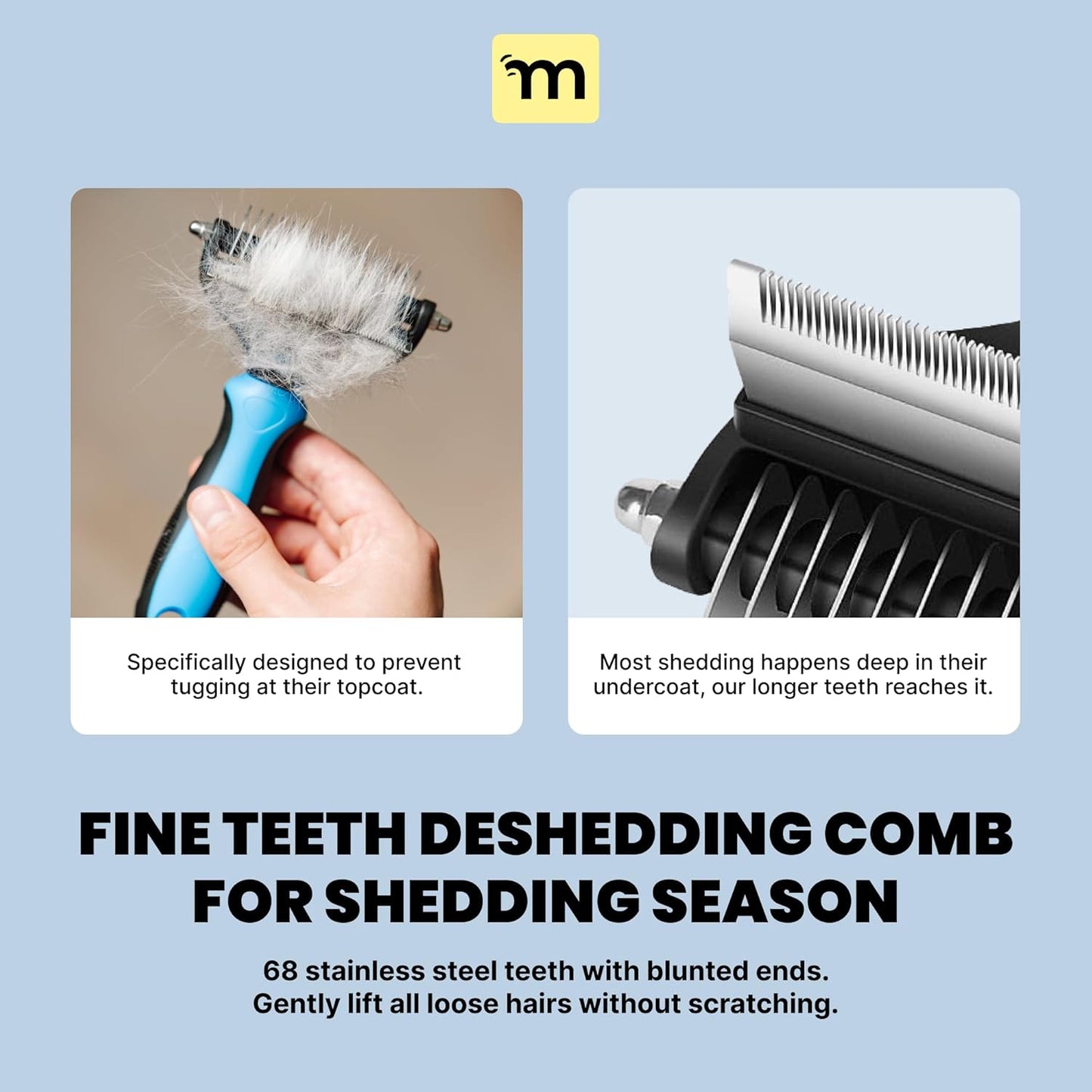 MalsiPree Dog Brush for Shedding - Large, Blue, 2-in-1 - Deshedding Dog Grooming Brush & Undercoat Rake with Dematting Comb for medium to Large Double Coated