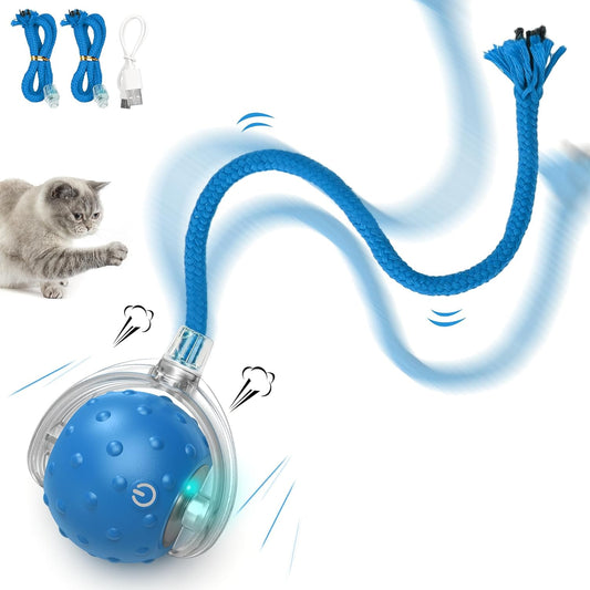 Cat Toys Ball for Indoor Cats - Interactive Automatic Cat Ball Toy | Fast Rolling & Motion Activated Chirping | Hide and Seek Mouse Catching Game | Stimulates Hunting Instinct (Blue)