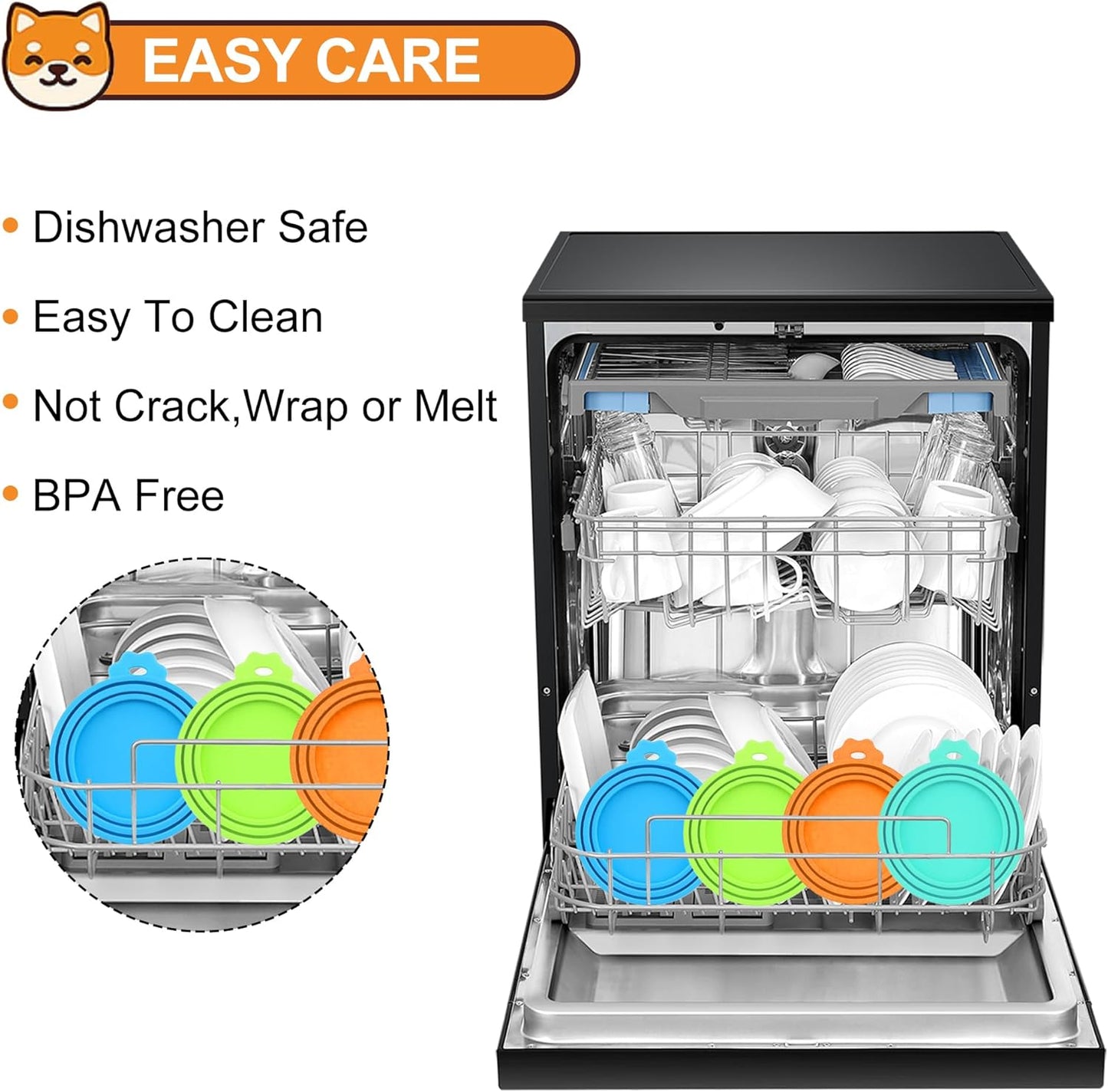 2 Pack Pet Food Can Covers, Silicone Universal Can Lids for Dog & Cat Food, BPA Free, One Fit Most Standard Size Can Lids Top Orange/Blue