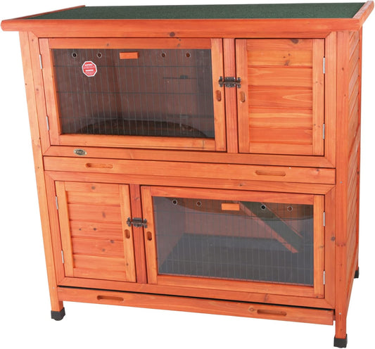 TRIXIE natura Insulated Rabbit Hutch, 2-Story Outdoor Bunny House, Small Animal Hutch with Ramp, Removable Window Panes, Ideal Shelter for Rabbits or Guinea Pigs, Brown