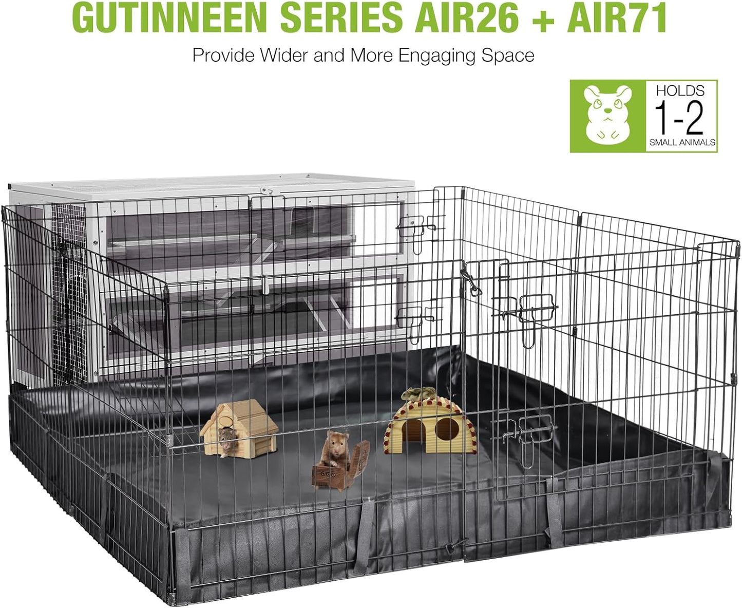 GUTINNEEN Guinea Pig Cages - Metal Iron Frame, Hamster Cage with Chew-Proof Aluminum Edges, Movable Small Animal Hideout with Leak-Proof Tray, White
