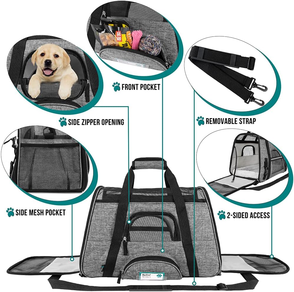 PetAmi Airline Approved Pet Carrier for Cat, Soft Sided Dog Carrier for Small Dog, Cat Travel Supplies Accessories Indoor Cat, Ventilated Pet Carrying Bag Medium Large Kitten Puppy, Large Heather Gray
