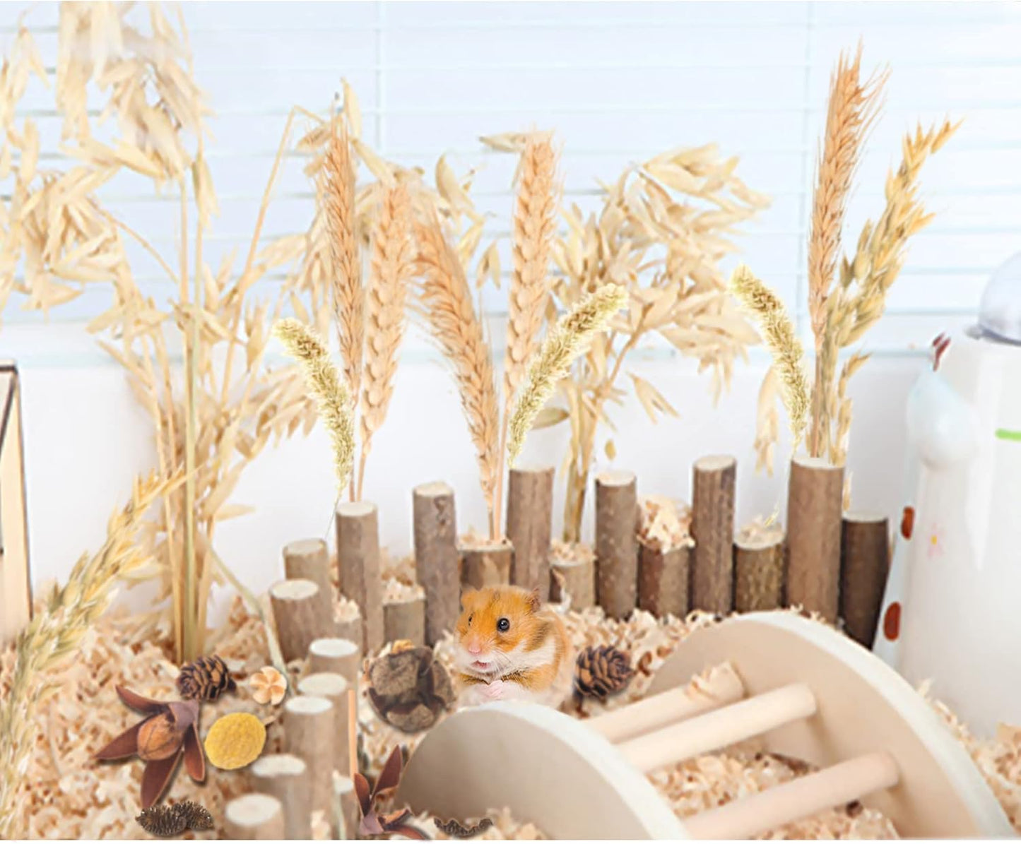 Natural Ear of Grain Flower&Herb Bedding Mate Habitat Decor, Adding Fun Hamster Accessories for Hamsters Gerbils Lemming