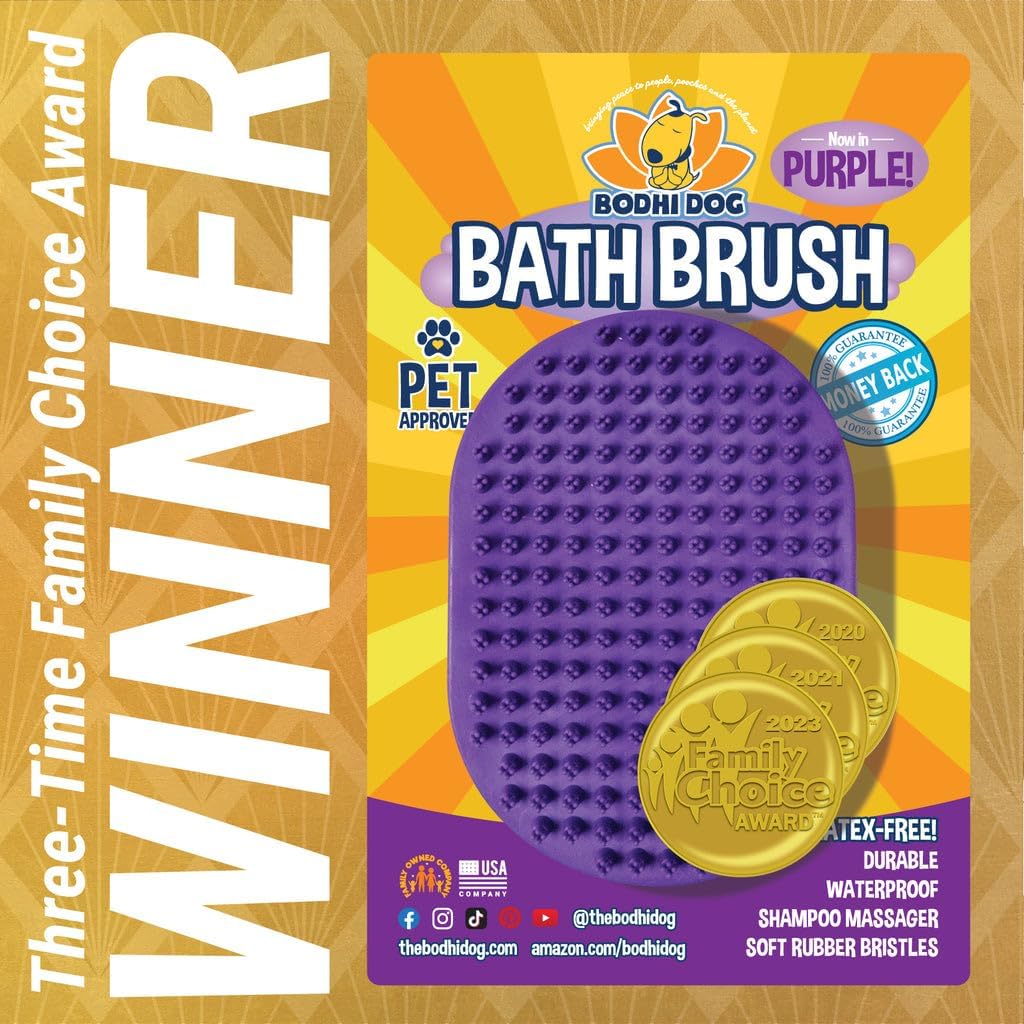 Bodhi Dog Shampoo Brush - Pet Grooming & Bath Supplies for Dogs and Cats - Bath Brush for Long & Short Hair - Premium Scrubber for Shower, Bathing & Massage (One Pack, Purple)
