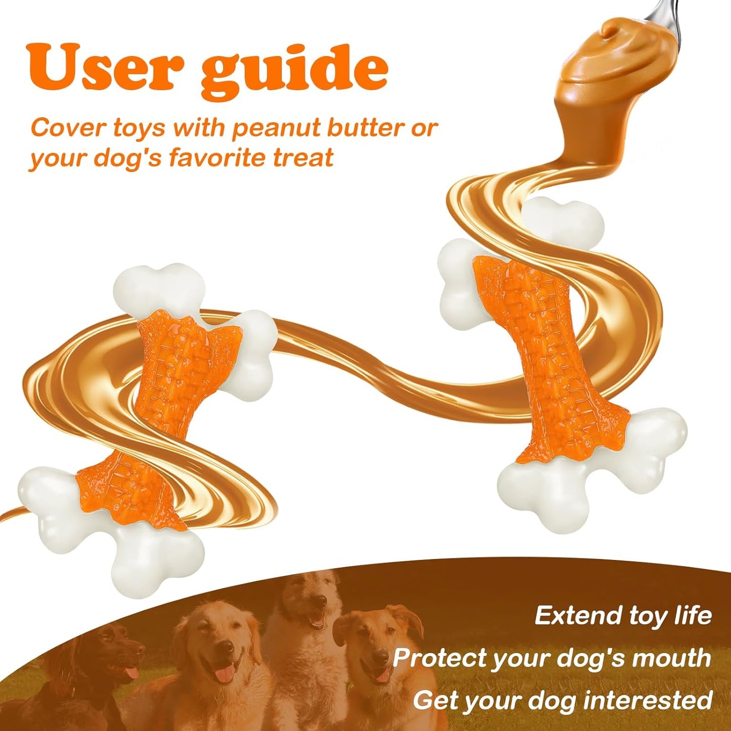 Dog Toys for Aggressive Chewers Large Breed, Tough Bones, Nylon Puppy Teething Chew Toys Medium Dogs, Heavy Duty Peanut Butter Flavor Toys