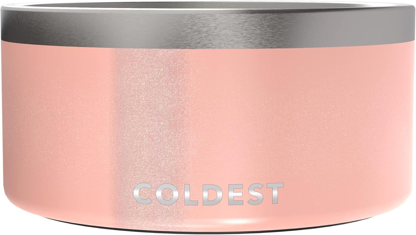 Coldest Dog Bowl - Anti Rust Metal, Non Slip, 3 Layers Insulated Stainless Steel Dog Bowls - Spill Proof & Heavy Duty - Water Bowl for Dogs, Cats, Dish Washer Safe (200 oz, Forever Pink Glitter)