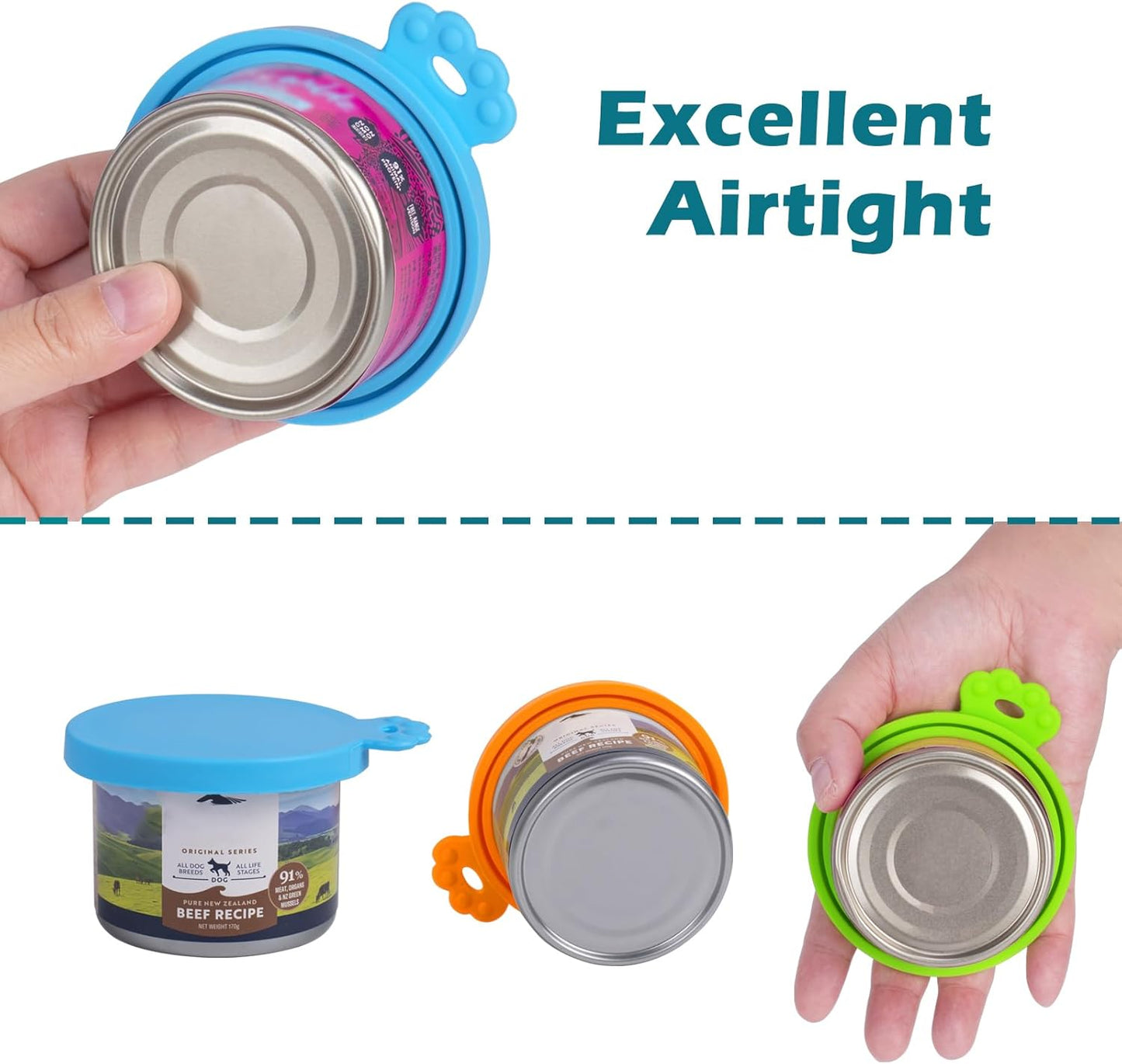 PetBonus 5 Pack Silicone Pet Can Cover Lids, Universal Size for Dog Cat Food, 1 fit 3 Standard Size Can Tops, BPA Free Dishwasher Safe (Blue, Green, Orange, Pink, Yellow)