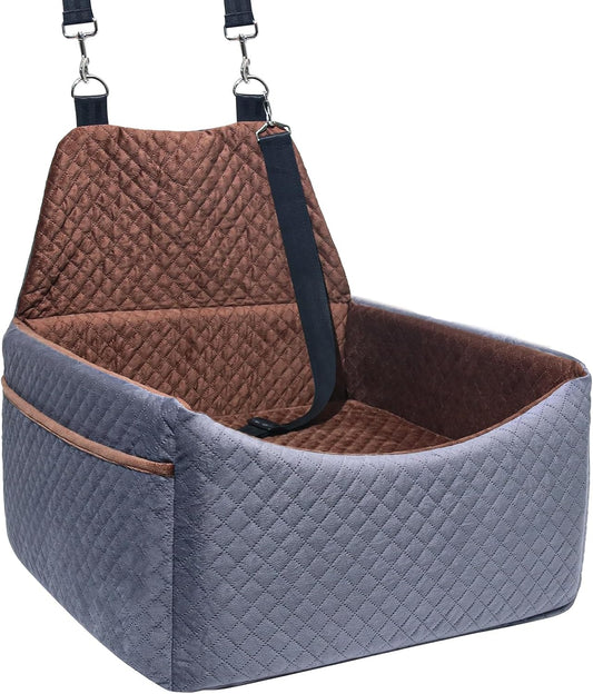 Dog Car Seat for Small Medium Dogs, Soft Fabric Dog Booster Seat with Storage Pockets, Safety Belt, Comfy Pet Car Seat Travel Bed, Removable and Washable