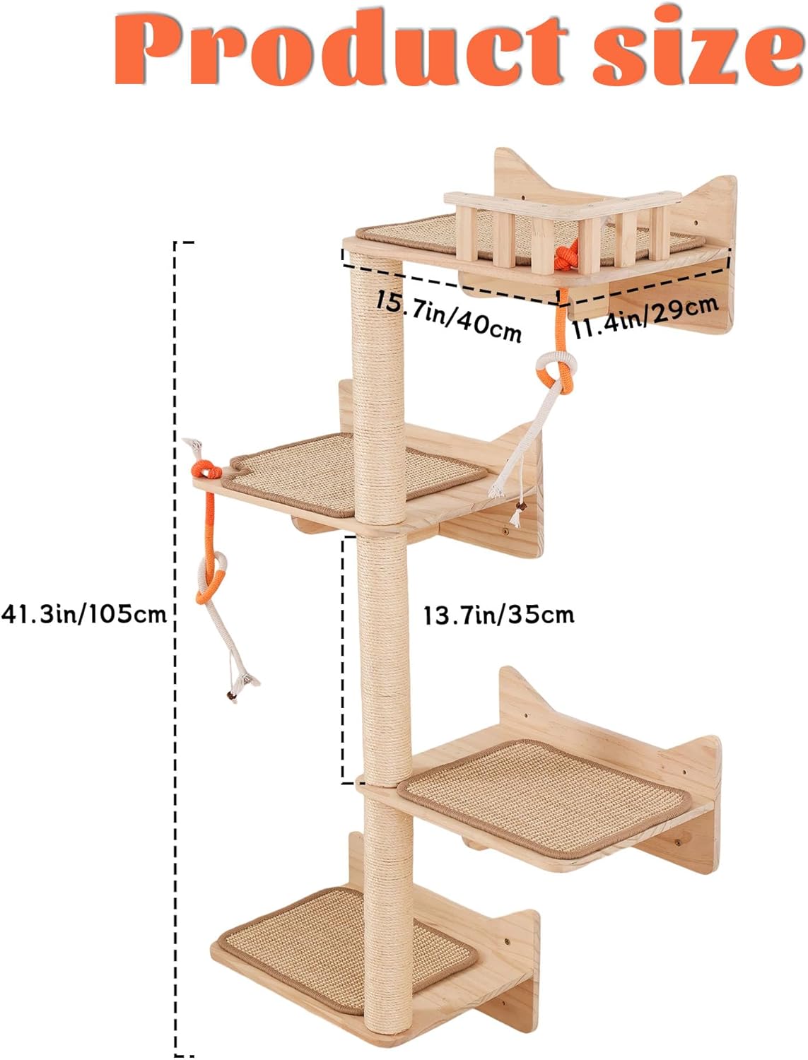 Wall Mounted Cat Tree - 7 PCS Cat Wall Shelves & Perches with Tall Sisal Scratching Posts, Wall Mount Cat Climbing Tree & Space-Saving Furniture for Indoor Cats to Climb, Scratch & Lounge