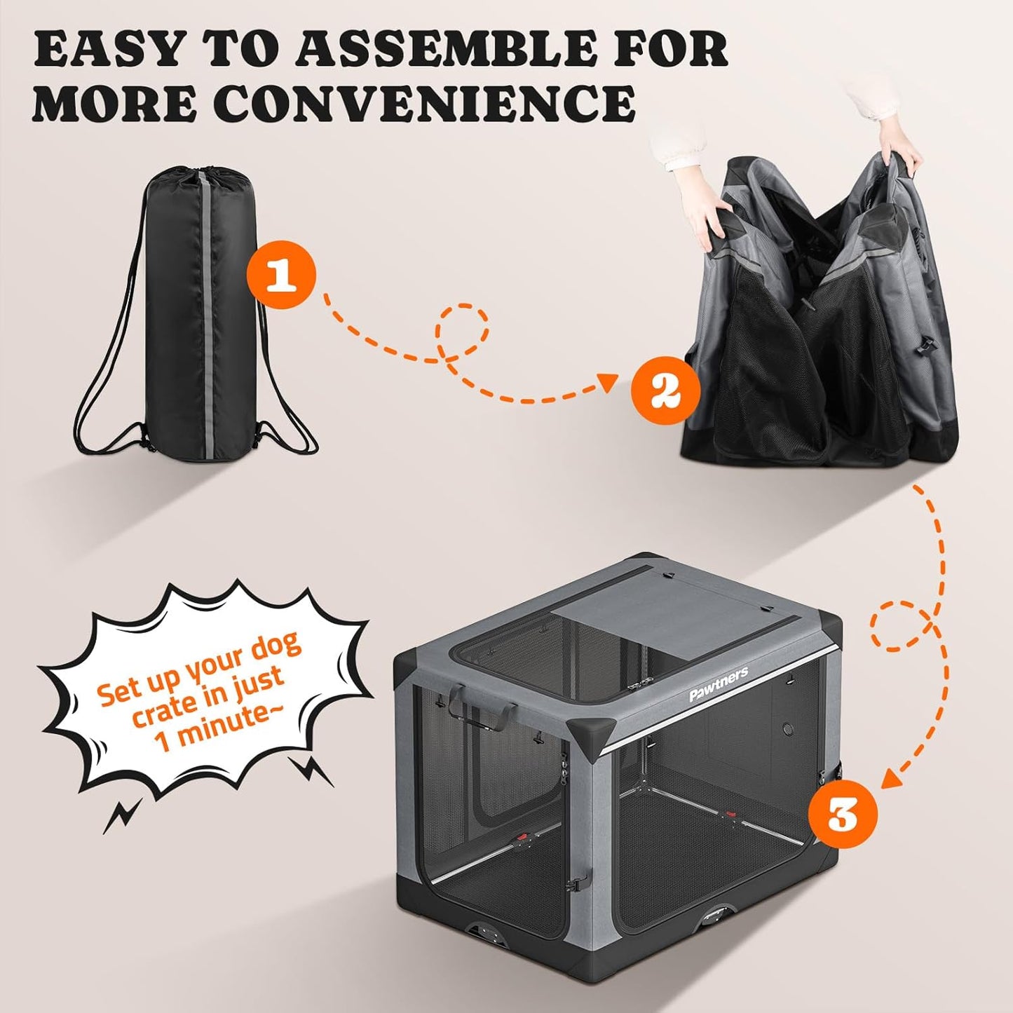 Collapsible Dog Crate: 38 Inch Foldable Soft Sided Dog Crate for Large Dogs, Portable Dog Travel Kennel with Soft Mat for Indoors & Outdoors, Grey (38" L x 27" W x 27" H)