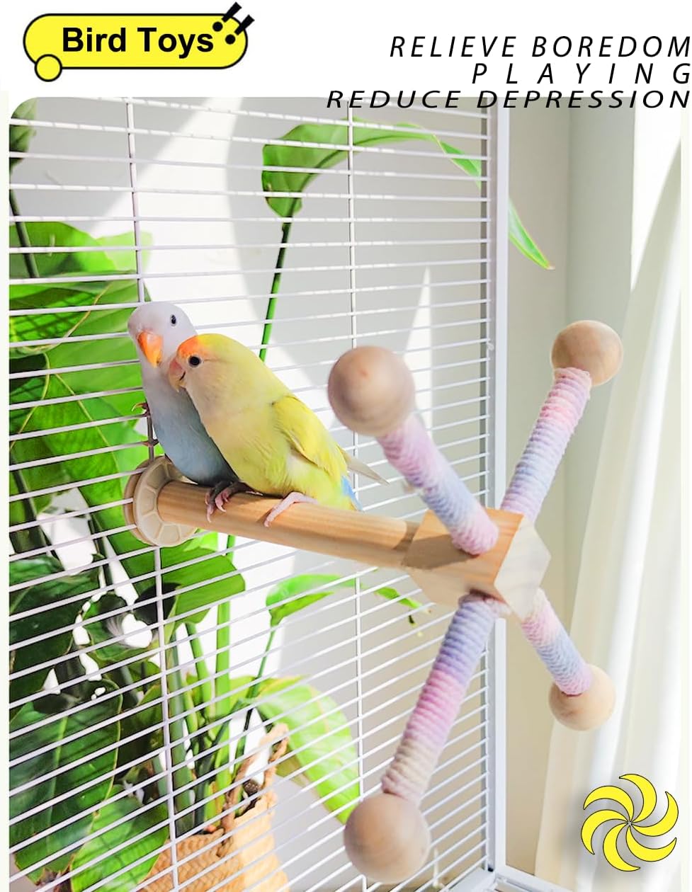 Bird Stand Perch Toy, 360° Rotating Natural Wooden Parrot Perch for Bird Cages, Colorful