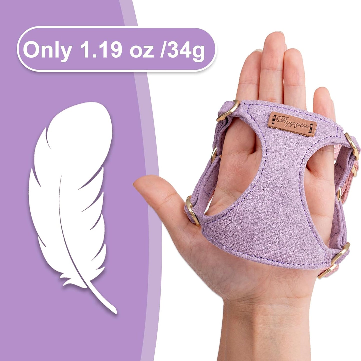 Puppytie No Pull Dog Harness with Multifunction Dog Leash,Soft Adjustable No Choke Escape Proof Pet Harness Vest for Medium Dogs or Large Dogs,Light Purple,M