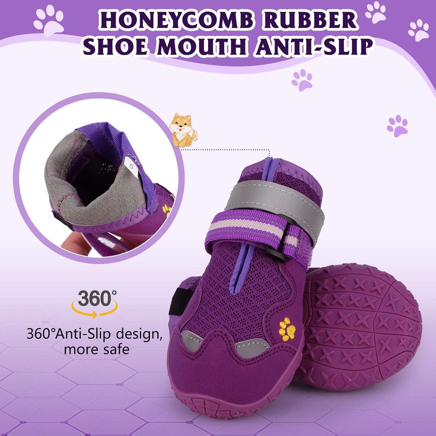 Dog Shoes for Large Medium Small Dog, Mesh Breathable Dog Shoes for Hot Pavement, Anti-Slip Dogs Boots Paw Protectors with Reflective for Outdoor Walking Indoor Hardfloors (Size 2)