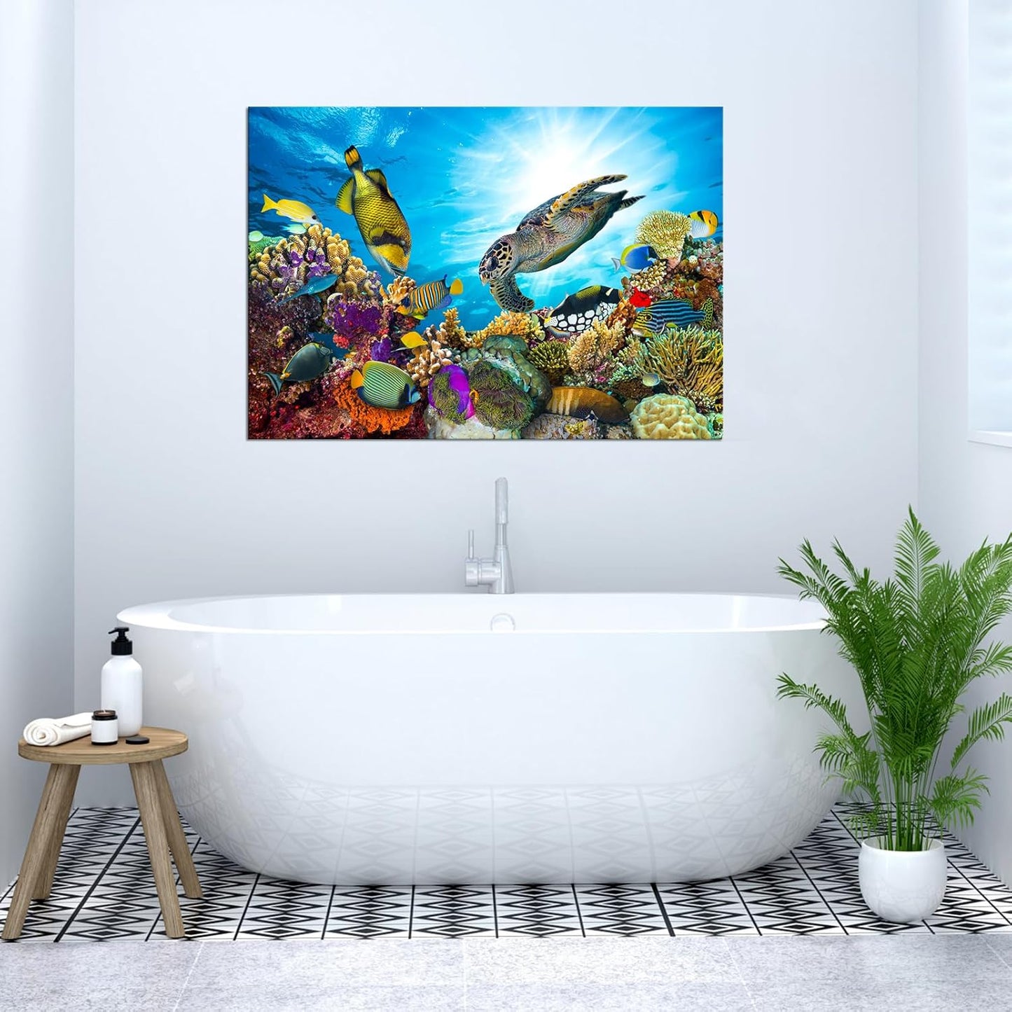 Large Wall Decor Colorful Sea Underwater World Coral Sea Turtle and Tropical Fish Painting Gallery Wrapped Ready to Hang Picture Artwork for Living Room Kids Nursery Room 28"x40"