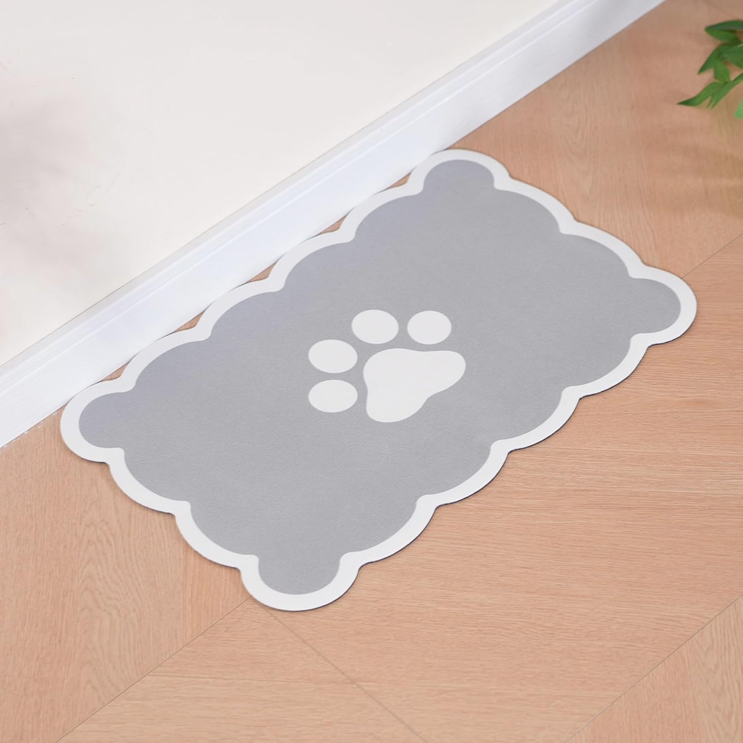 Ralxion Scalloped Dog Feeding Mat, Absorbent Mats for Dog Food and Water Bowl, Dispenser, Cute Elegant Aesthetic Preppy Grey Scallop Pet Placemat for Dogs, Cats, Puppy Accessories, 14" X 19”