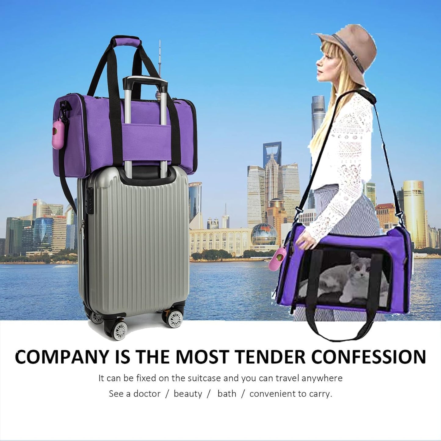 Cat Carrier Dog Carrier Pet Carrier Cat Bags for Small Medium Cats Dogs Puppies of 15 Lbs,of Airline Approved Small Dog Bag Soft Sided,Collapsible Travel Puppy Carrier (Large, Purple)