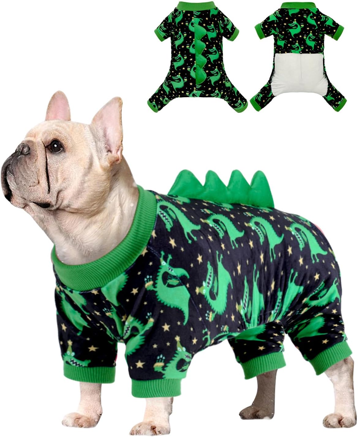 CuteBone Dinosaur Costume Dog Pajamas, Stretchy Spandex Crystal Velvet Sleepwear Coat for Small Dogs, Soft & Warm Pet Outfit Clothes for Cold Weather, Cozy Pullover Design COSP14XS