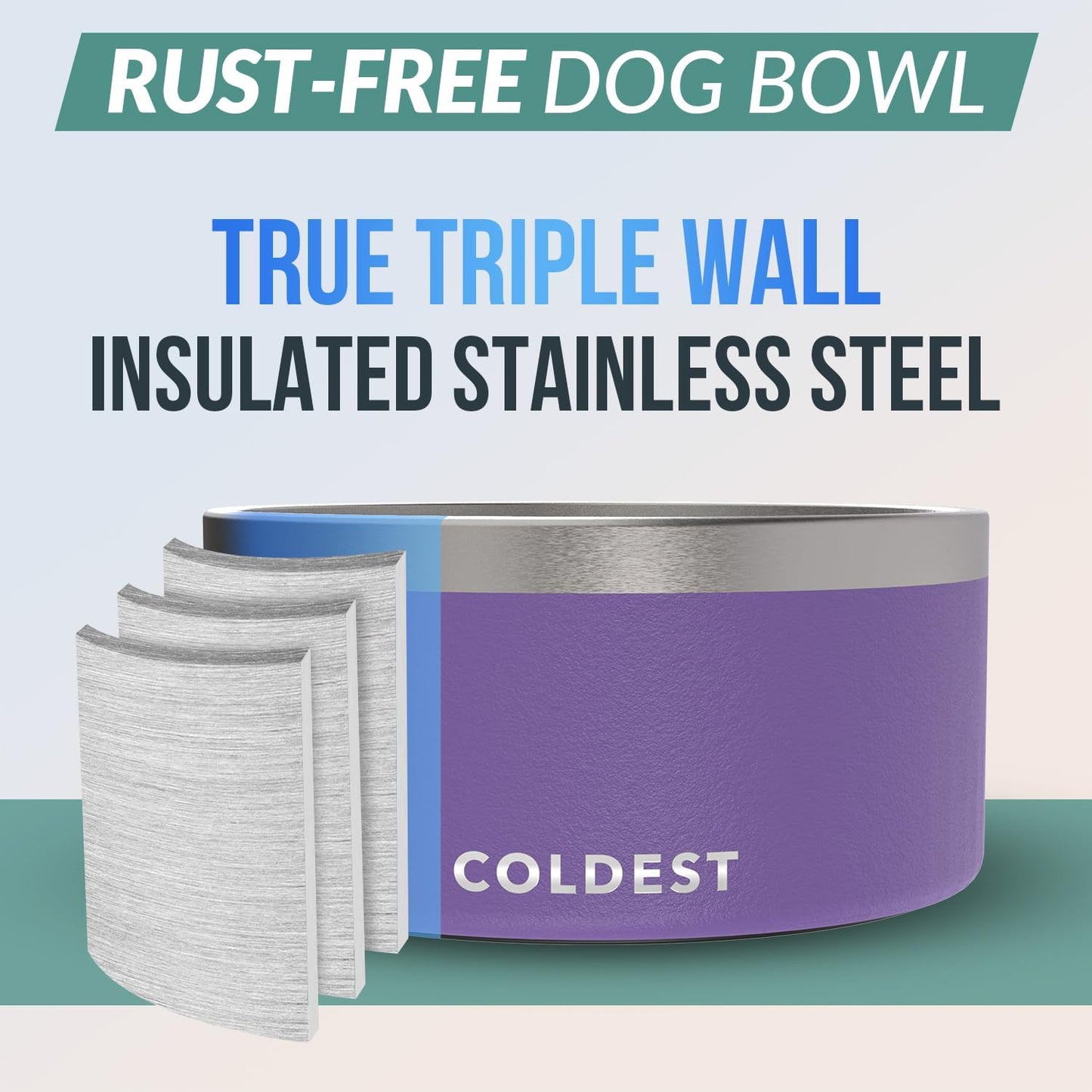 Coldest Dog Bowl - Anti Rust Metal, Non Slip, 3 Layers Insulated Stainless Steel Dog Bowls - Spill Proof & Heavy Duty - Water Bowl for Dogs, Cats & Pets, Dish Washer Safe (200 oz, Galaxy Purple)