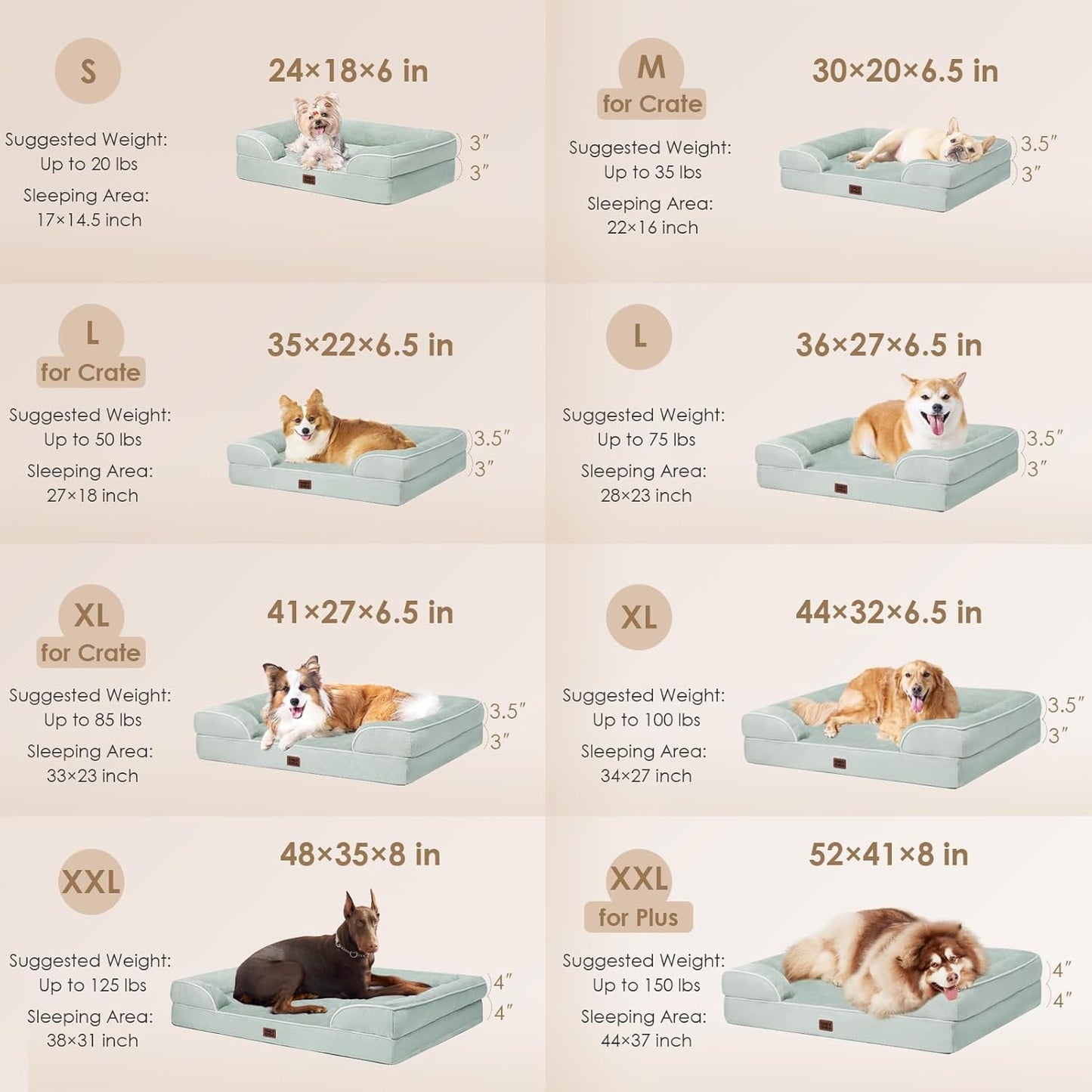 EHEYCIGA Orthopedic XL Dog Beds, Waterproof Memory Foam Dog Bed for Extra Large Dogs, Non-Slip Bottom and Egg-Crate Foam Big Pet Couch Bed with Washable Removable Cover, Sage Green