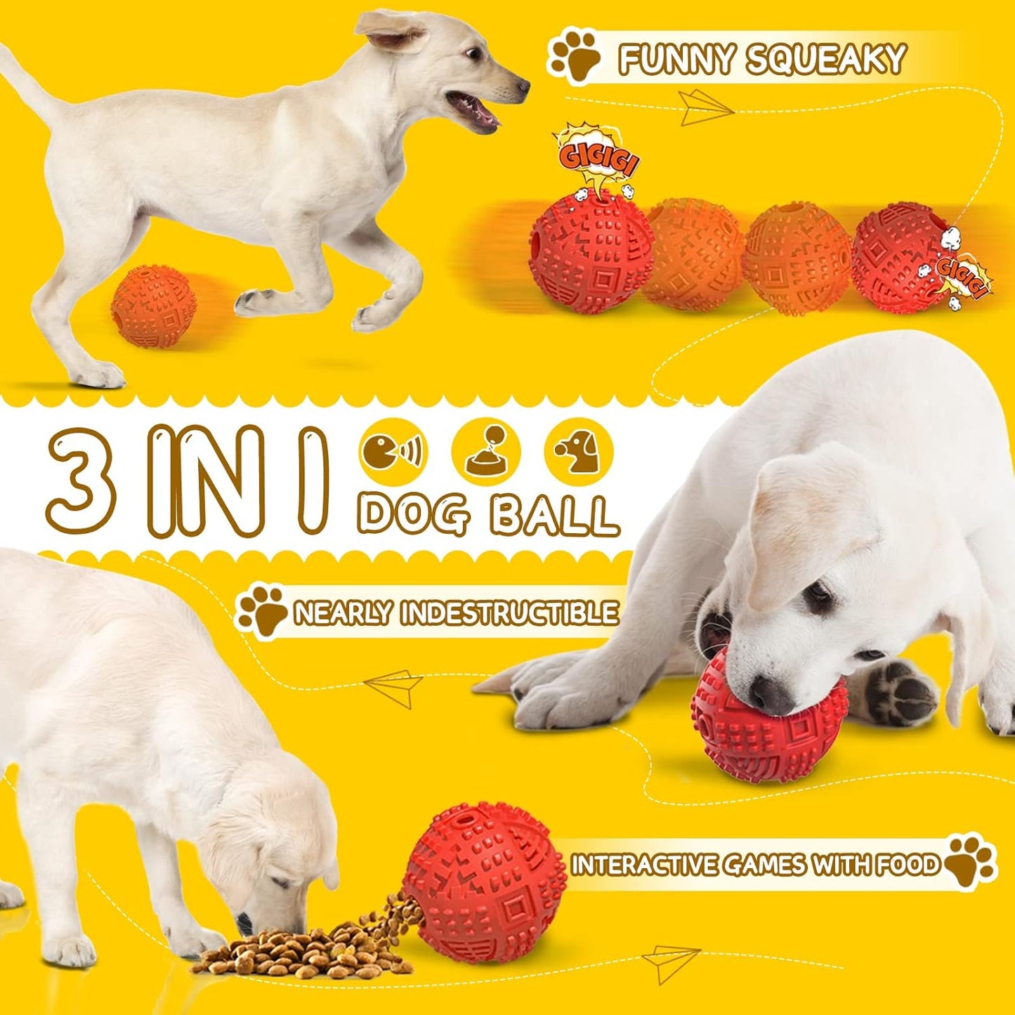 LEGEND SANDY Dog Balls Treat Dispensing, Dog Toys for Aggressive Chewers Large Breed, Nearly Indestructible Squeaky Dog Chew Toys for Large Pet, Natural Rubber Doggie Puzzle Toys, ToughTreat Ball