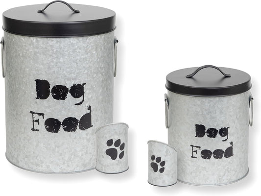 Medium & Small Dog 40lb & 20lb Pet Food Storage Canister with Scoop – Durable & Airtight for Freshnesss, Minimalist Design & Recyclable, Medium & Small Metal Container (Combo - Dog Bin - Med & Small)