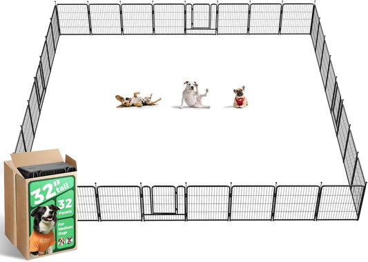 FXW Rollick Unleashed Dog Playpen for Indoor, Yard, RV Camping, 32 inch 32 Panels for Small and Medium Dogs, Black│Patented