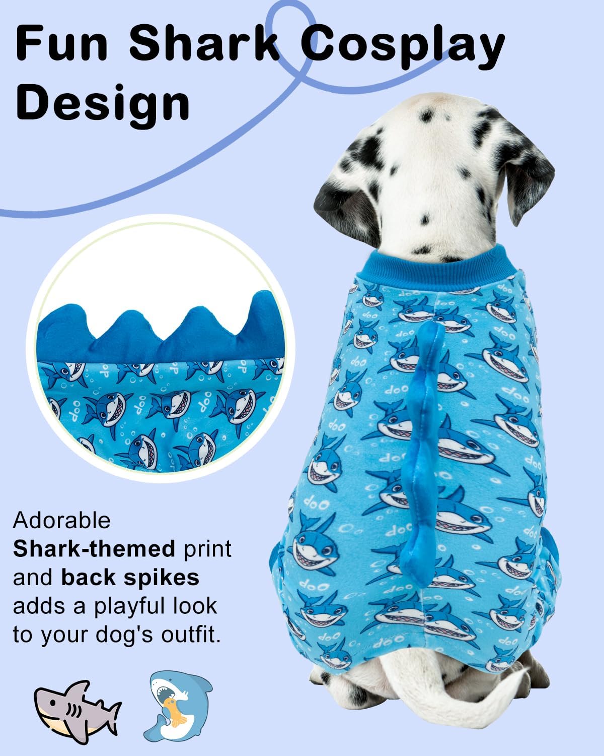 CuteBone Shark Costume Dog Pajamas, Stretchy Spandex Crystal Velvet Sleepwear Coat for Small Dogs, Soft & Warm Pet Outfit Clothes for Cold Weather, Cozy Pullover Design COSP07L