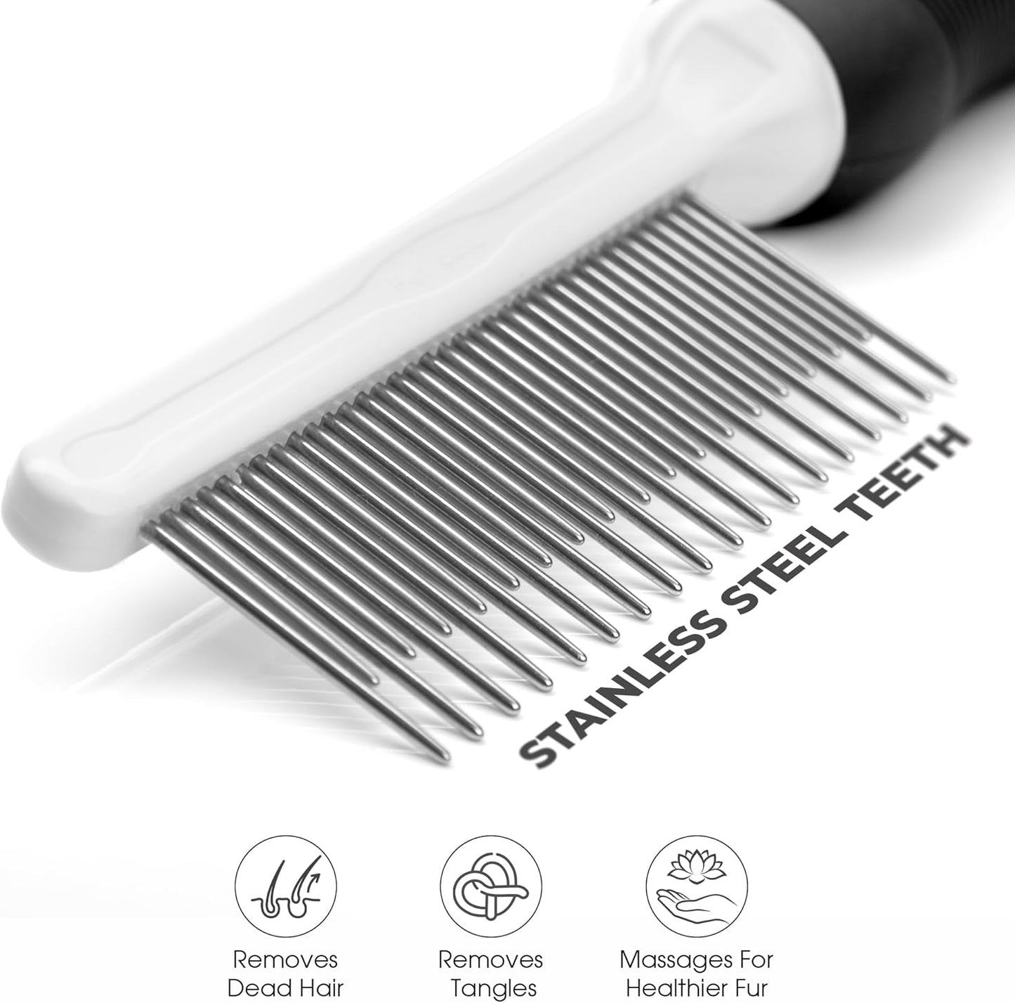 POODLIE Poodle Pet Dog Combs for Grooming Matting - Metal Comb for Dogs with Long & Short Stainless Steel Teeth - Dematting Comb for Cats to Remove Matted Hair & Knots, Black