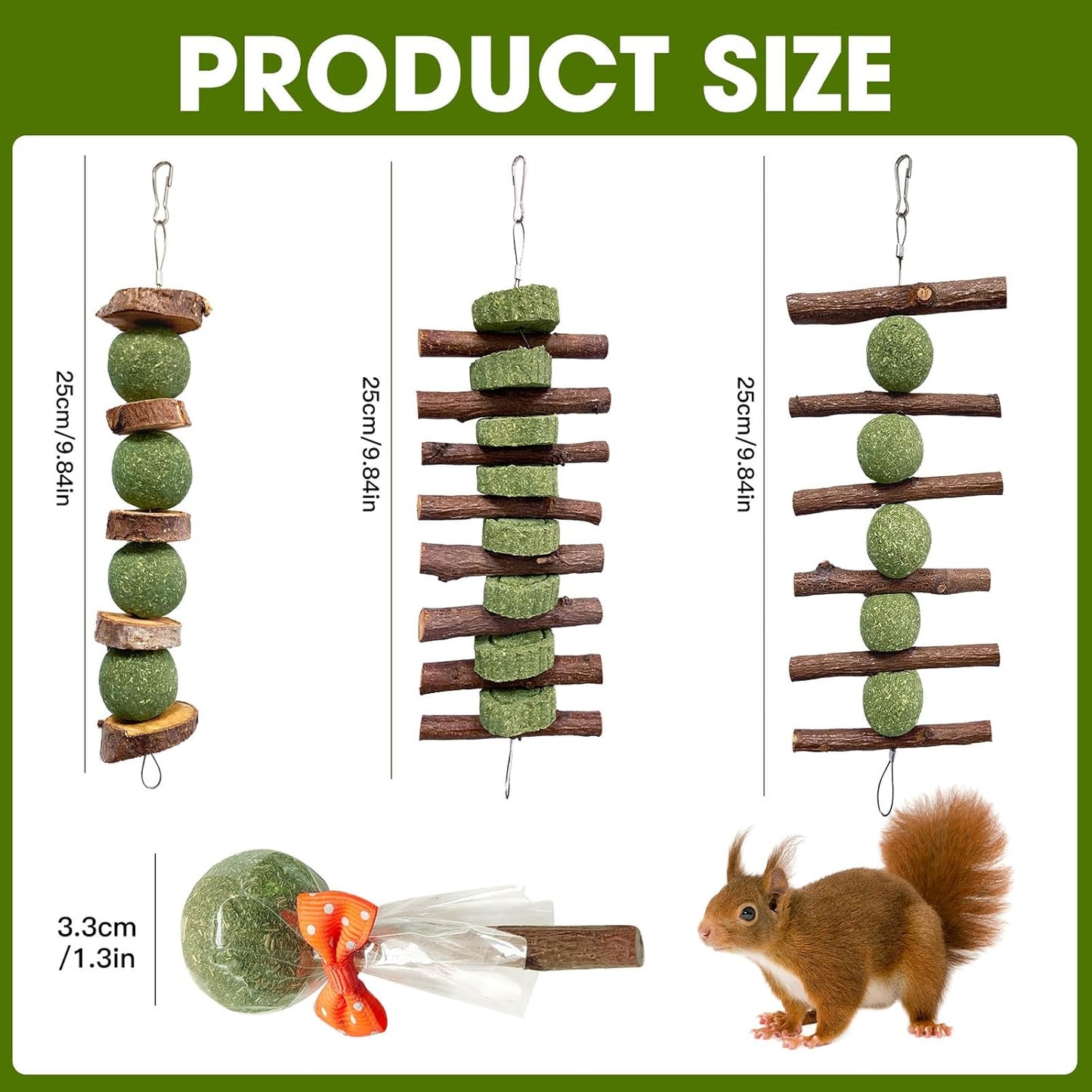 3 Pcs Bunny Chew Toys with 3 Pcs Rabbit Chew Lollipop for Teeth Grinding, Improve Dental Health, Treats for Rabbits Guinea Pigs Chinchillas Bunnies Hamsters