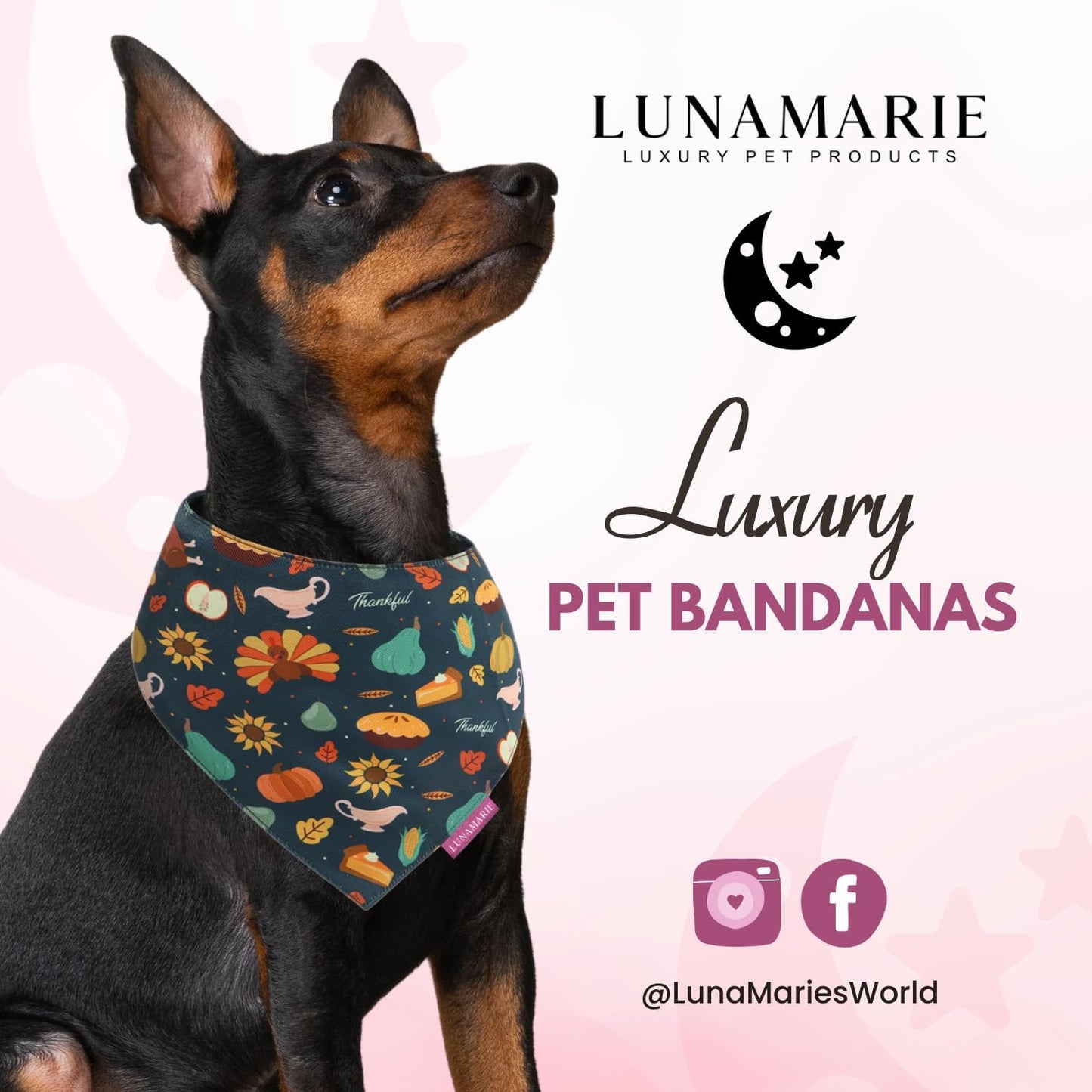 LunaMarie - Luxury Pet Birthday Bandanas -Premium & Silky Poly Fabric | 100% Handmade | Custom Shape Dual Layered (Thanksgiving, Medium)