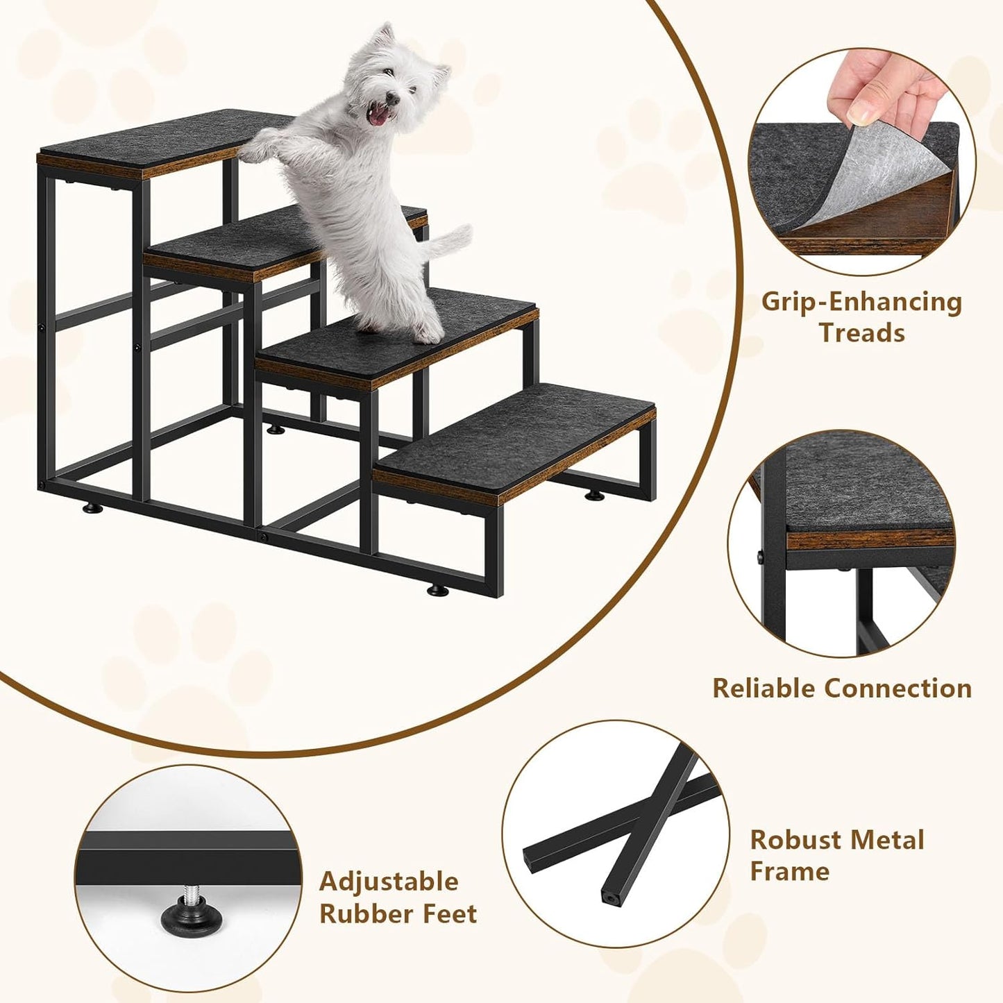 Dog Stairs for High Beds 4 Steps Dog Stairs for Small Medium Dogs Pet Stairs/Steps for Puppy, Cats, and Dogs, Easy to Walk on Dog Step for Beds and Cars
