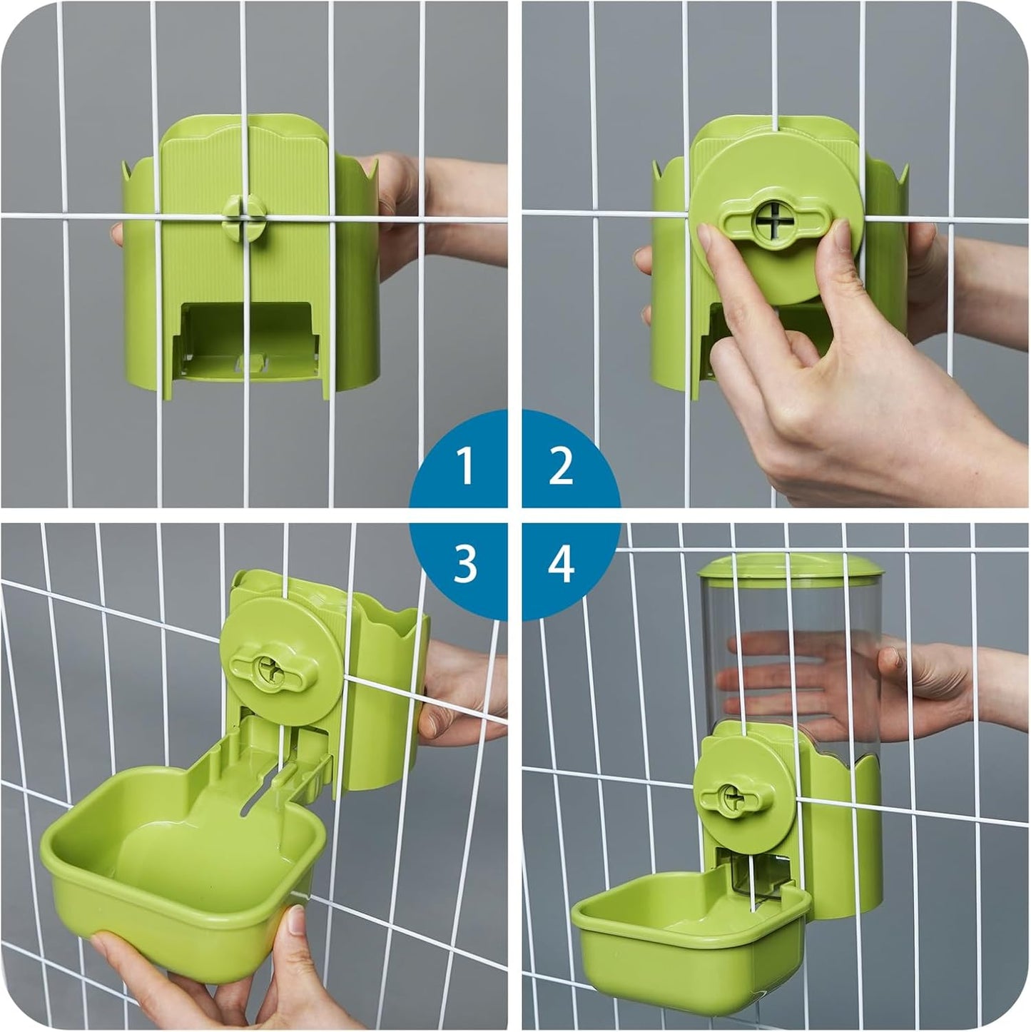 VANNON Small Animal Hanging Automatic Food Dispenser, 35oz Gravity Pet Feeder for Cage, Food Bowl for Rabbit Puppy Cat Ferret Guinea Pig Chinchilla Parrot (Green)