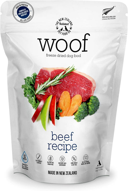WOOF Freeze Dried Dog Food - Beef Recipe, High Protein Freeze Dried Dog Treats, Dog Food Topper & Meal, 2.2 lb