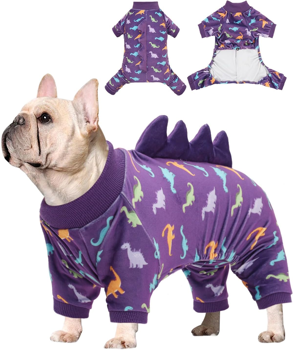 CuteBone Dinosaur Costume Dog Pajamas, Stretchy Spandex Crystal Velvet Sleepwear Coat for Small Dogs, Soft & Warm Pet Outfit Clothes for Cold Weather, Cozy Pullover Design COSP04XS