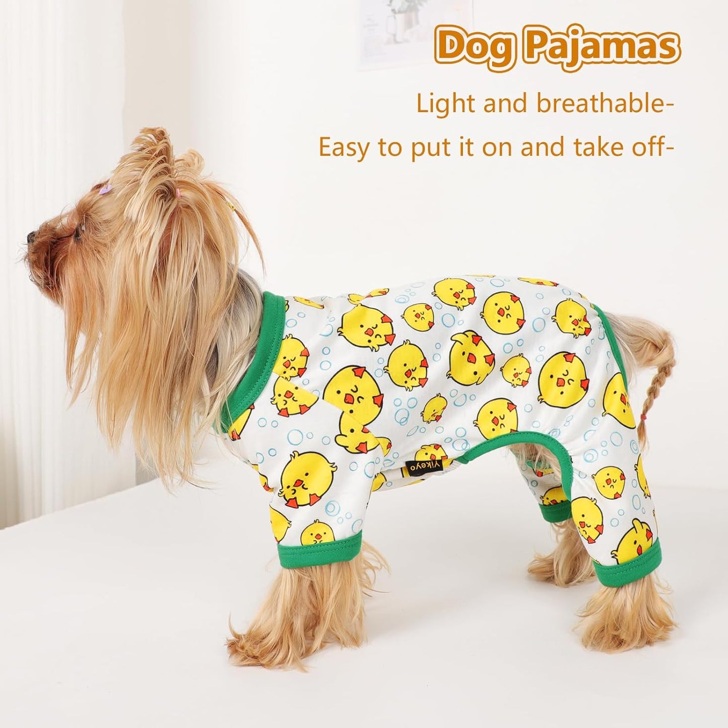 Dog Pajamas Small Sized Dogs Stretchable Summer Dog Clothes Pjs 4 Legs Girl Boy Cute Soft Puppy Outfits Doggie Cat Jammies Jumpsuit Sleeper for Pet, Duckling, L